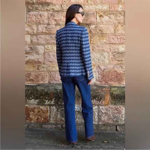 $698 Veronica Beard Cutaway Dickey Jacket Blazer blue luxe fringe trim tweed 8 - Picture 6 of 16